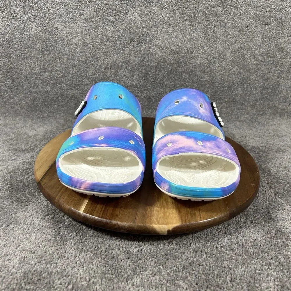 Crocs Classic Out of This World Mens Size 11 Blue Purple Tie Dye Slip On Sandals